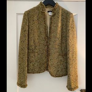 J. Crew Chanel Style Green and Brown Tweed Jacket Blazer